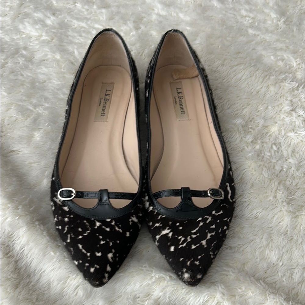 LK Bennett Black and White Calf Hair Embellished Flats